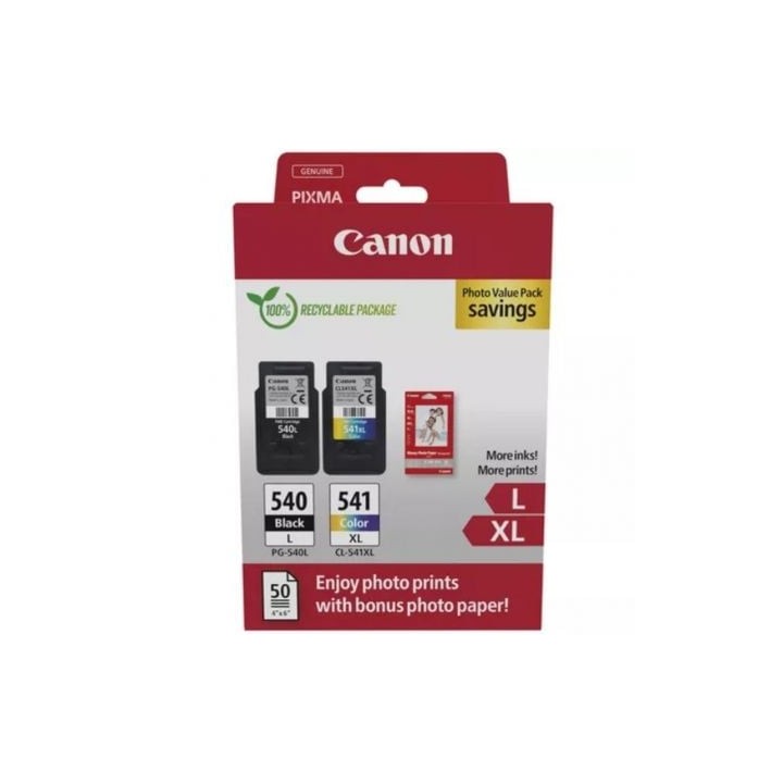 Cartucho de Tinta Original Canon PG-540L + CL-541 XL Multipack Alta Capacidad/ Negro/ Tricolor + Papel Fotográfico