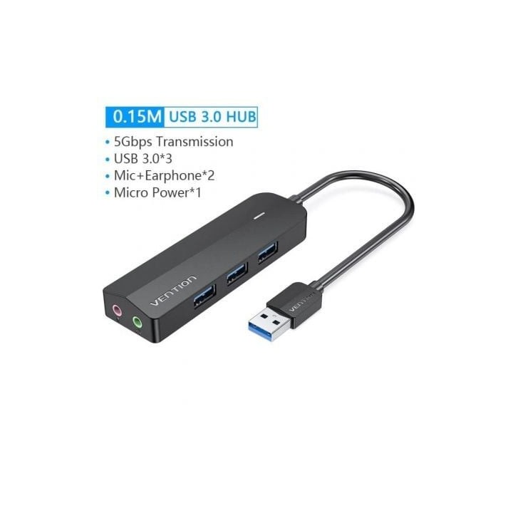 Hub USB 3.0 con Tarjeta de Sonido Vention CHIBB/ 3xUSB/ 1xMicroUSB PD