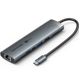 Hub USB Tipo-C 3.2 Vention TGVHB/ 2xUSB/ 1xUSB Tipo-C PD/ 1xUSB Tipo-C/ 1xRJ45/ 1xLector de Tarjetas/ 1xJack 3.5mm/ 1xHDMI/ Gri