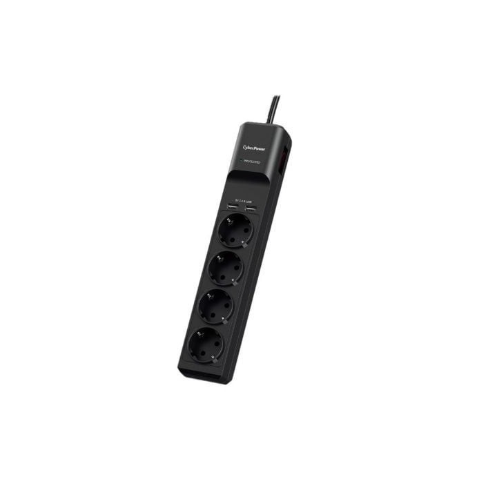 Regleta con interruptor Cyberpower P0420SUD0-DE/ 4 Tomas de corriente/ 2 USB/ Cable 1.8m/ Negra