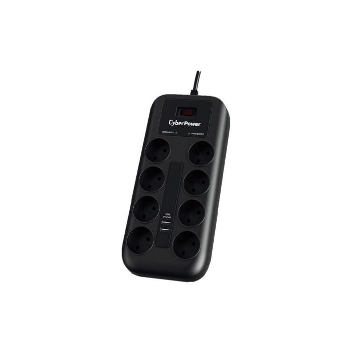 Regleta con Interruptor Cyberpower P0820SUD0-DE/ 8 Tomas de corriente/ 2 USB/ Cable 1.8m/ Negra