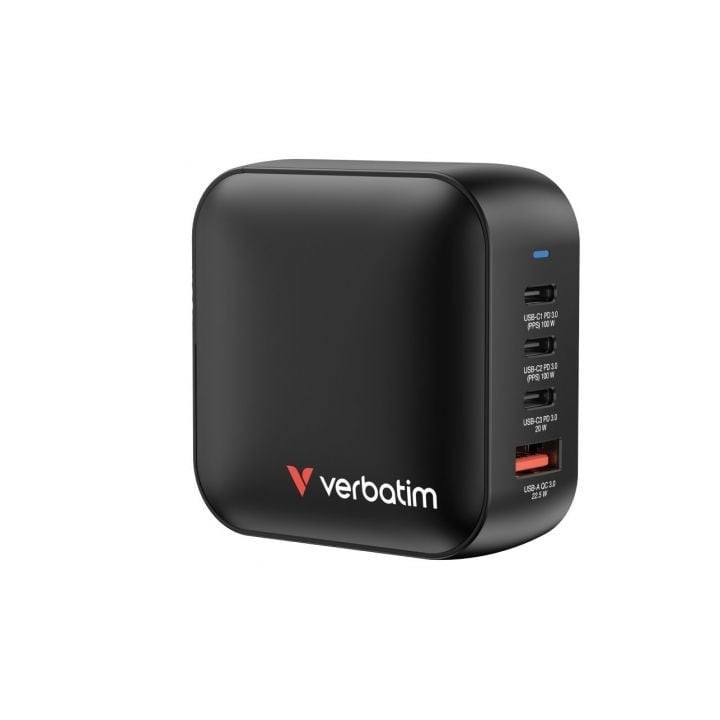 Cargador de Pared Universal GaN para Viaje Verbatim Mini GaN Wall Charger/ 3xUSB Tipo-C/ 1xUSB/ 100W