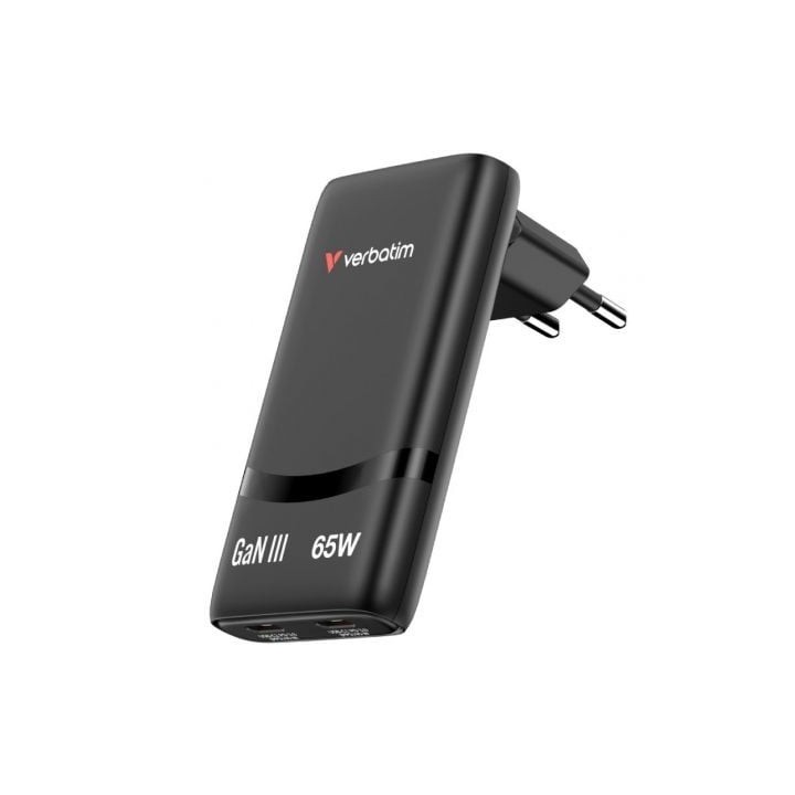 Cargador de Pared GaN Verbatim Fold 'n' Go/ 2xUSB Tipo-C/ 65W