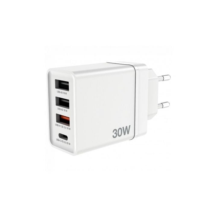Cargador de Pared GaN Verbatim CHR-30EU2/ 1xUSB Tipo-C/ 3xUSB/ 30W