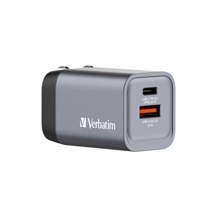 Cargador de Pared Universal GaN para Viaje Verbatim GNC-35/ 1xUSB Tipo-C/ 1xUSB/ 35W