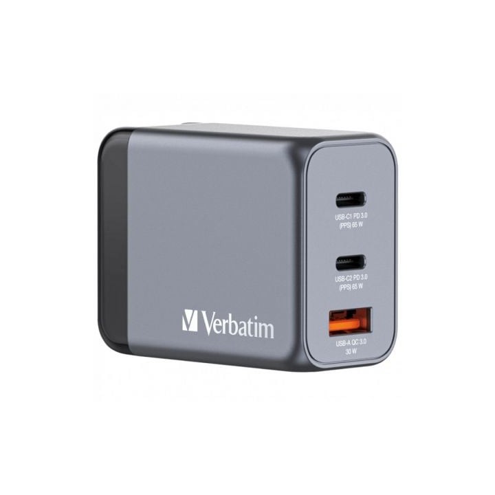Cargador de Pared Universal GaN para Viaje Verbatim GNC-65/ 2xUSB Tipo-C/ 1xUSB/ 65W