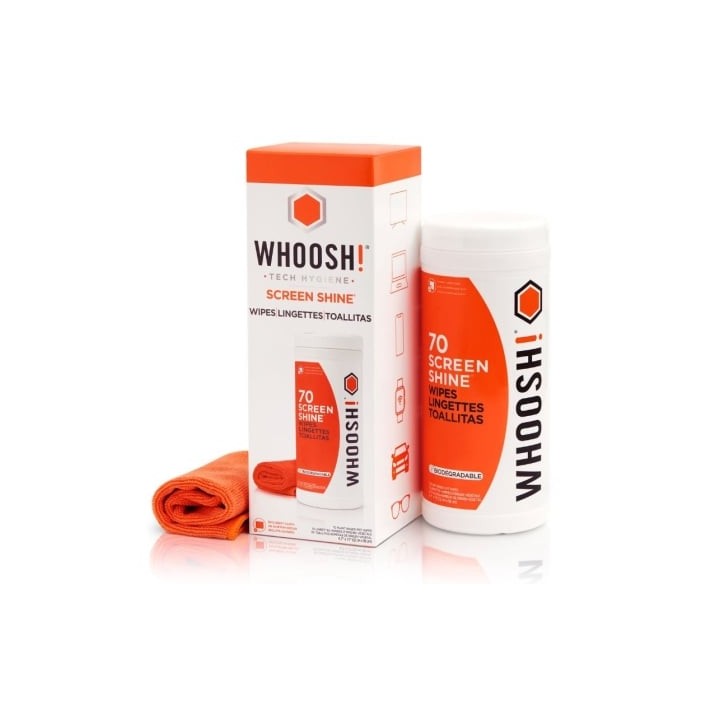 Kit Toallitas Whoosh WSH006 para Limpieza de Pantallas/ Pack de 70 unidades + Paño Microfibra