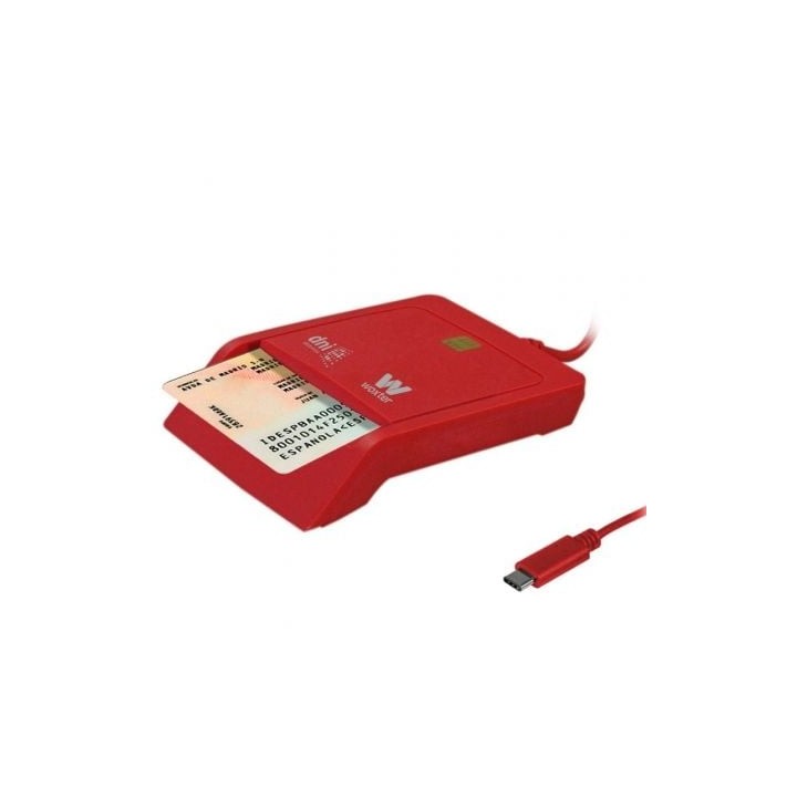 Lector de DNI y Tarjetas Woxter PE26-199/ USB Tipo-C/ Rojo