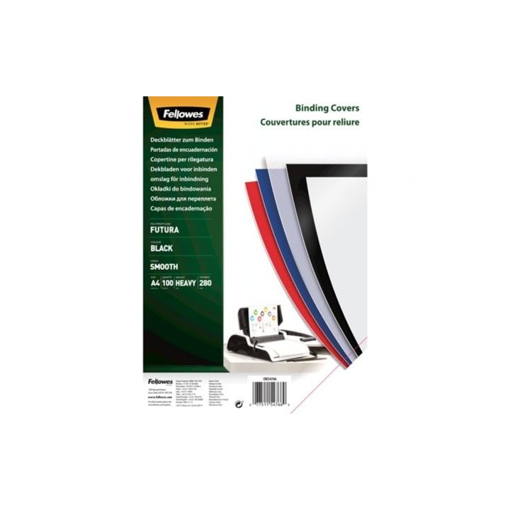 Portadas de Polipropileno Fellowes 5476603/ A4/ 300 Micras/ 100 unidades/ Negras