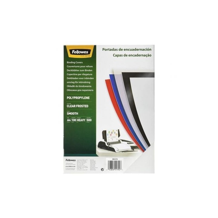 Portadas de Polipropileno Fellowes 54770/ A4/ 500 Micras/ 100 unidades/ Helado Claro
