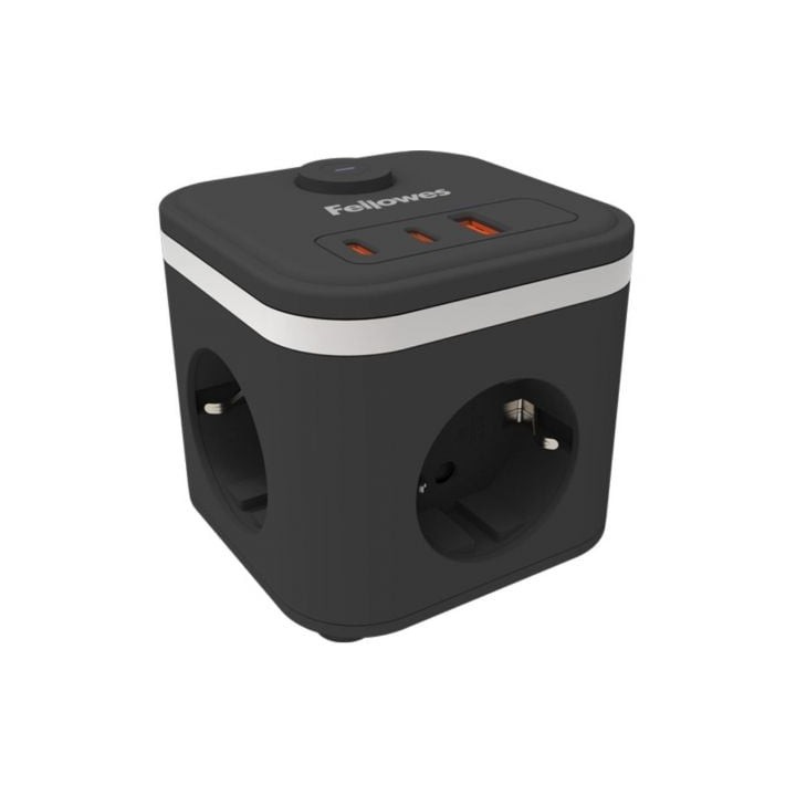 Regleta con Interruptor Fellowes/ 3 Tomas de corriente/ 1 USB - 2 USB Tipo-C/ Cable 2m/ Negra