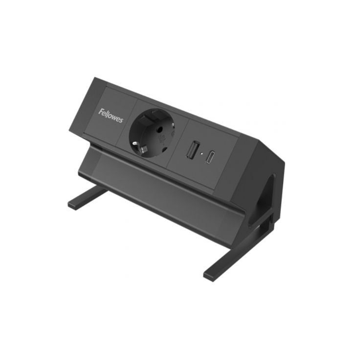 Regleta Sobremesa Fellowes 100137172/ 1 Tomas de corriente/ 1 USB - 1 USB Tipo-C/ Cable 2m/ Negra