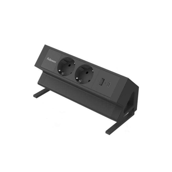 Regleta Sobremesa Fellowes 100137182/ 2 Tomas de corriente/ 1 USB - 1 USB Tipo-C/ Cable 2m/ Negra