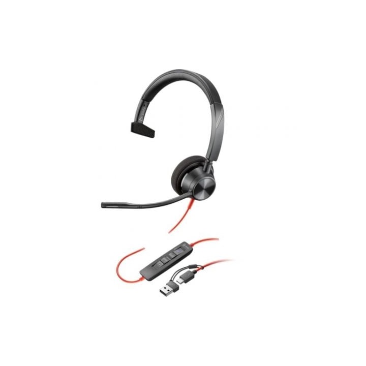 Auricular Poly Blackwire 3310 para Microsoft Teams + Adaptador USB-C/A/ con Micrófono/ USB Tipo-C/ Negro