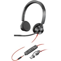 Auriculares Poly Blackwire 3325 + Adaptador USB-C/A/ con Micrófono/ Jack 3.5mm/ Negro