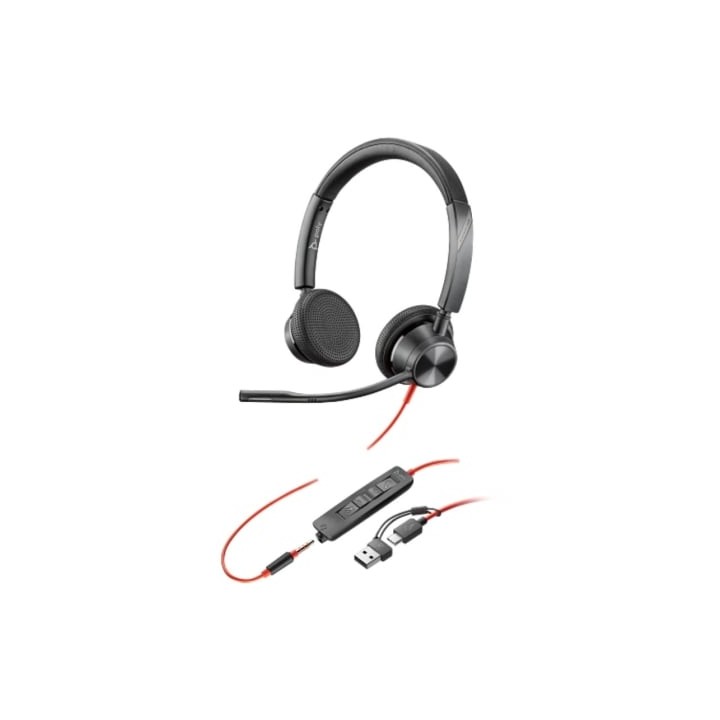 Auriculares Poly Blackwire 3325 + Adaptador USB-C/A/ con Micrófono/ Jack 3.5mm/ Negro