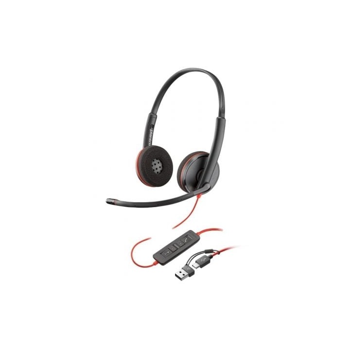 Auriculares Poly Blackwire 3220 + Adaptador USB-C/A/ con Micrófono/ Bulk/ Negros