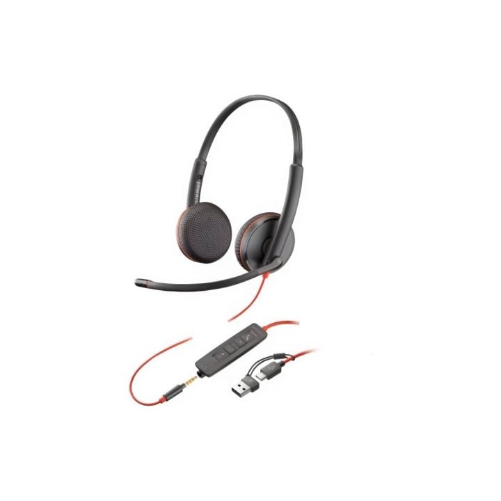 Auriculares Poly Blackwire 3225 + 3.5 mm + Adaptador USB-C/A/ con Micrófono/ Jack 3.5 - USB Tipo-C/ Bulk/ Negros