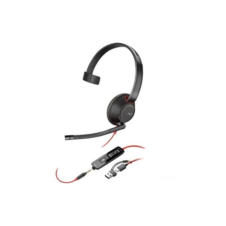 Auricular Poly Blackwire 5210 + 3.5 mm + Adaptador USB-C/A/ con Micrófono/ Jack 3.5 - USB Tipo-C/ Jack 3.5 - USB Tipo-C/ Bulk/
