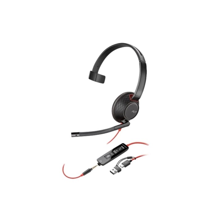 Auricular Poly Blackwire 5210 + Adaptador USB-C/A/ con Micrófono/ Jack 3.5mm/ Negro