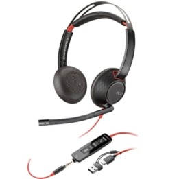 Auriculares Poly Blackwire 5220 + Adaptador USB-C/A/ con Micrófono/ Jack 3.5mm/ Negro