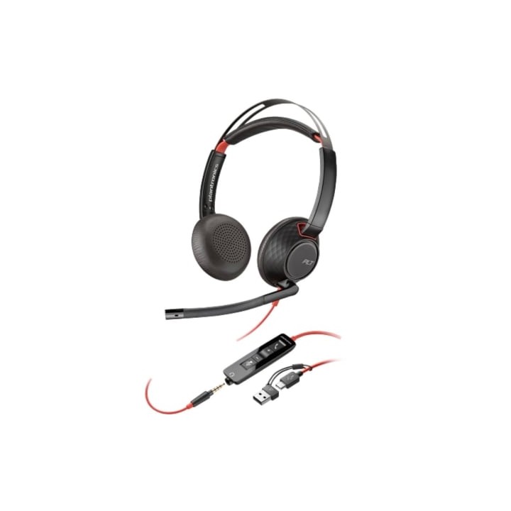 Auriculares Poly Blackwire 5220 + Adaptador USB-C/A/ con Micrófono/ Jack 3.5mm/ Negro