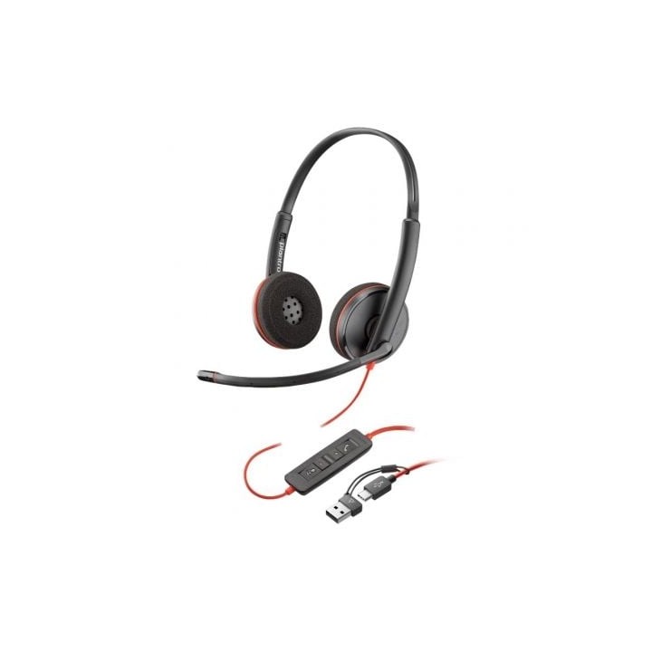 Auriculares Poly Blackwire 3220 + Adaptador USB-C/A/ con Micrófono/ USB Tipo-C/ Bulk/ Negros