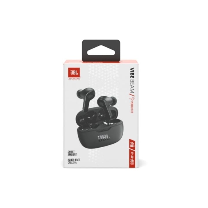 Auriculares Bluetooth JBL Vibe Beam con estuche de carga/ Autonomía 8h/ Negra