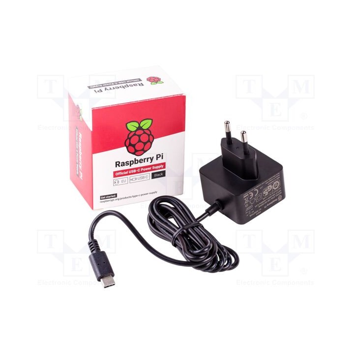 Alimentador preta 1,5m 100÷240VAC 3A Sai: USB C 5,1VDC 15W