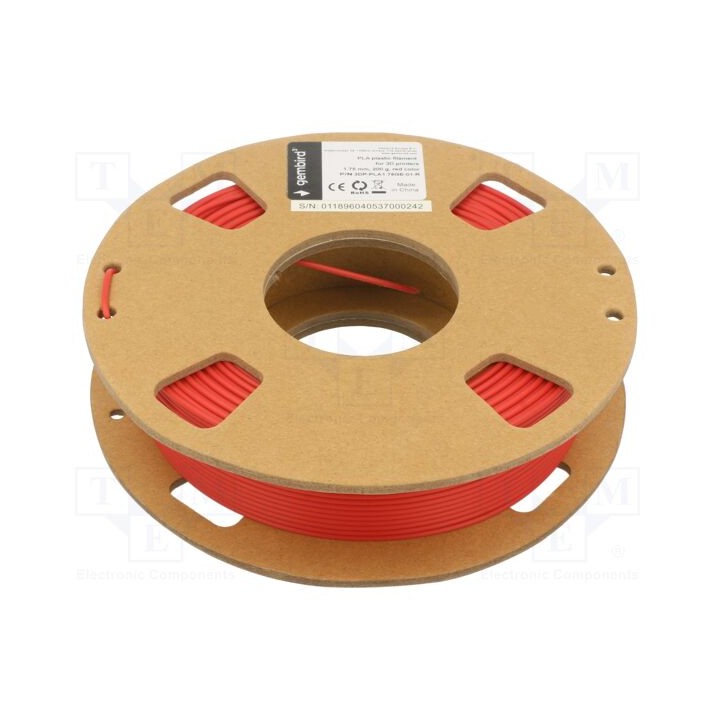 Filamento: PLA 1,75mm vermelho 190÷220°C 200g