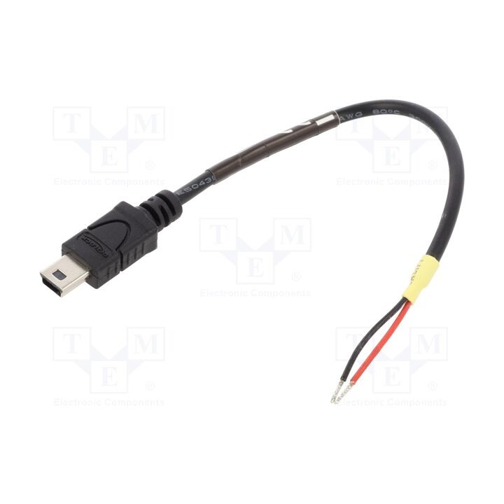 Cabo USB 2.0 cabos,USB B mini ficha 100mm preta 22AWG
