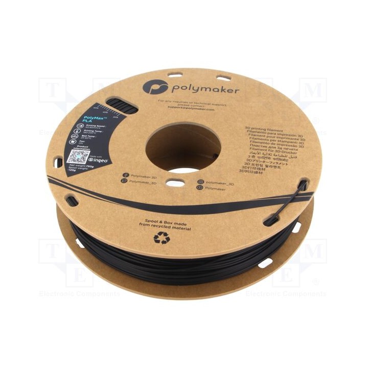 Filamento: PLA Tough 1,75mm preta 190÷230°C 750g PolyMax™