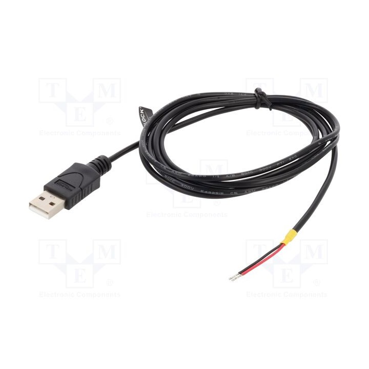 Cabo USB 2.0 cabos,USB A ficha 1,5m preta 22AWG Øcab: 3mm