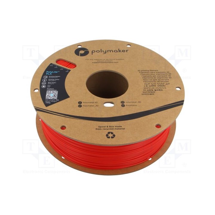 Filamento: PLA 1,75mm vermelho 190÷230°C 1kg PolyLite™