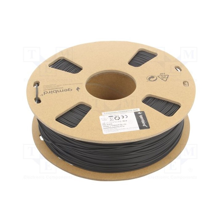 Filamento: PLA 1,75mm preta 190÷220°C 1kg flexível
