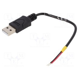 Cabo USB 2.0 cabos,USB A ficha 100mm preta 22AWG Øcab: 3mm