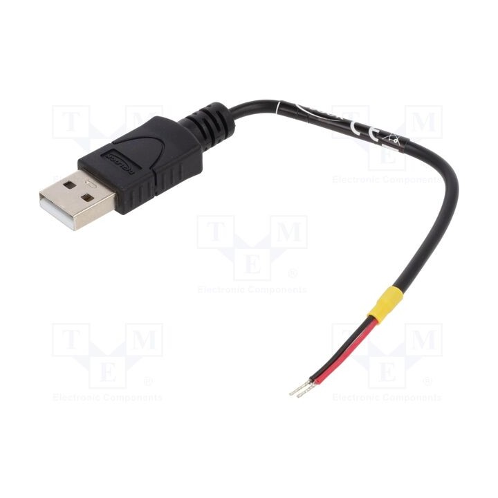 Cabo USB 2.0 cabos,USB A ficha 100mm preta 22AWG Øcab: 3mm