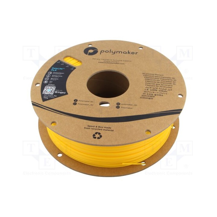 Filamento: PLA 1,75mm amarelo 190÷230°C 1kg Temp.da mesa: 45°C