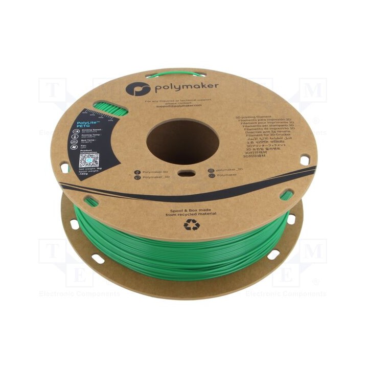 Filamento: PET-G 1,75mm verde 230÷240°C 1kg PolyLite™