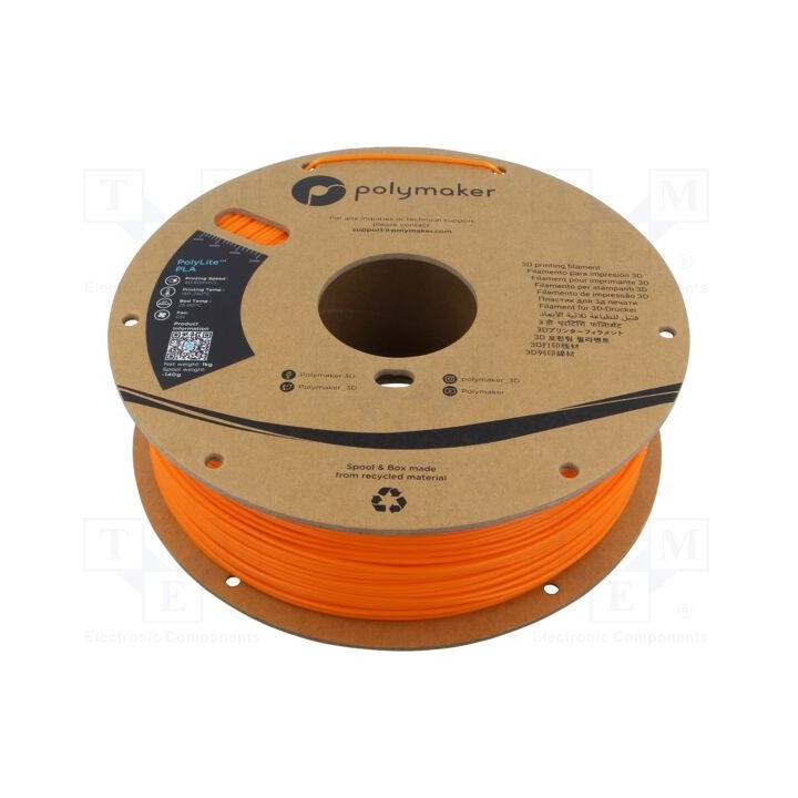 Filamento: PLA 1,75mm laranja 190÷230°C 1kg Temp.da mesa: 45°C