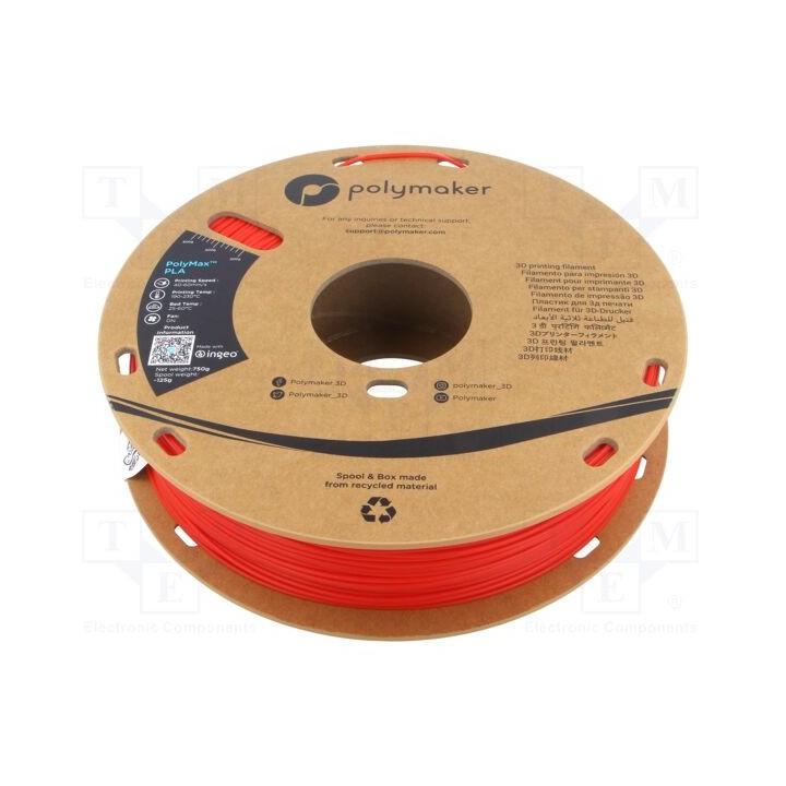 Filamento: PLA Tough 1,75mm vermelho 190÷230°C 750g PolyMax™