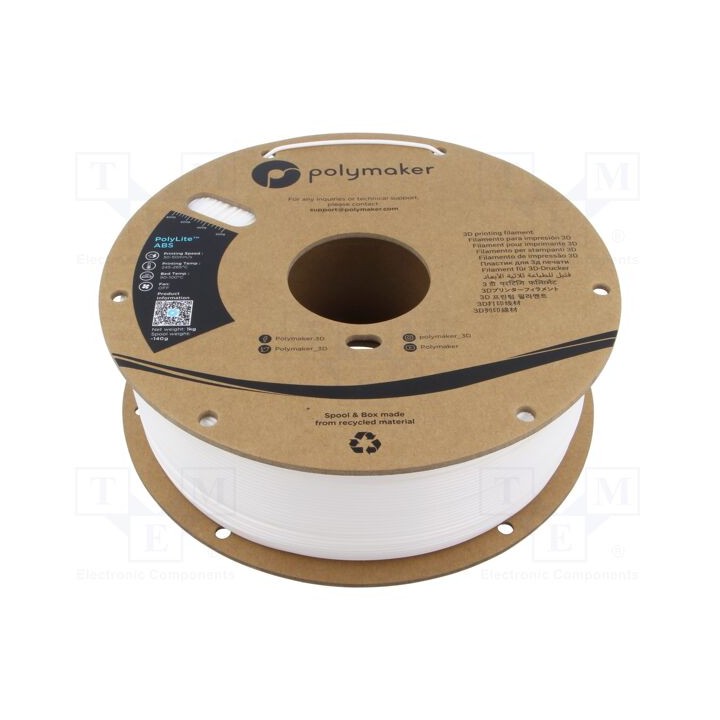 Filamento: ABS 1,75mm branca 245÷265°C 1kg PolyLite™