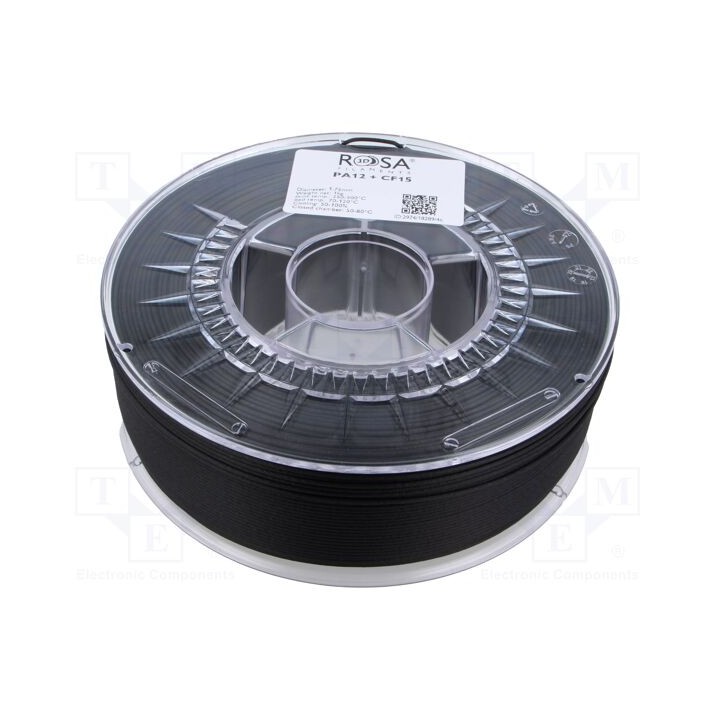 Filamento: PA12 + 15CF 1,75mm preta 250÷290°C 1kg