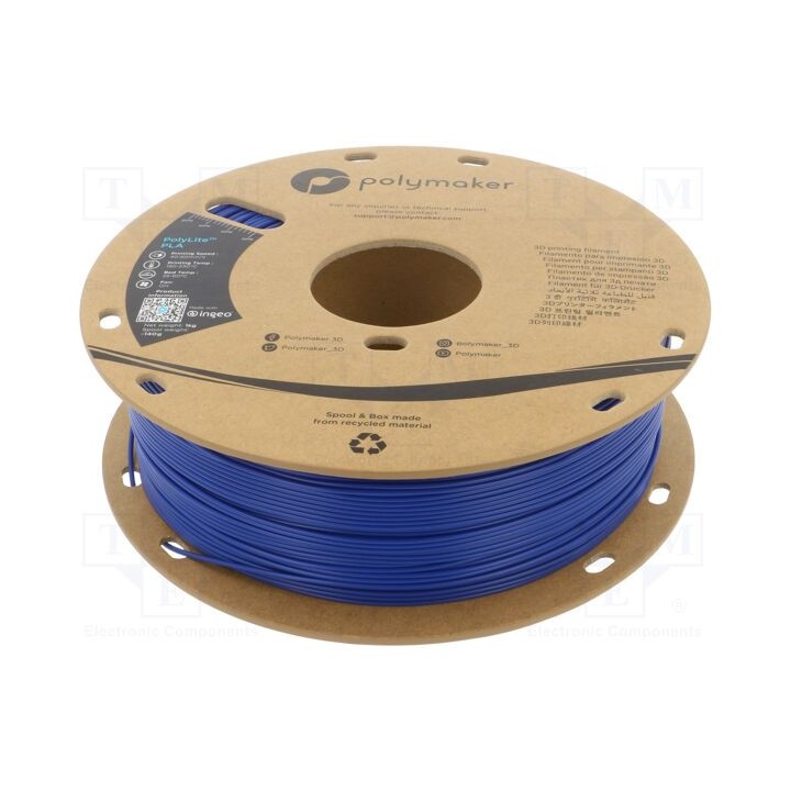 Filamento: PLA 1,75mm azul 190÷230°C 1kg Temp.da mesa: 45°C