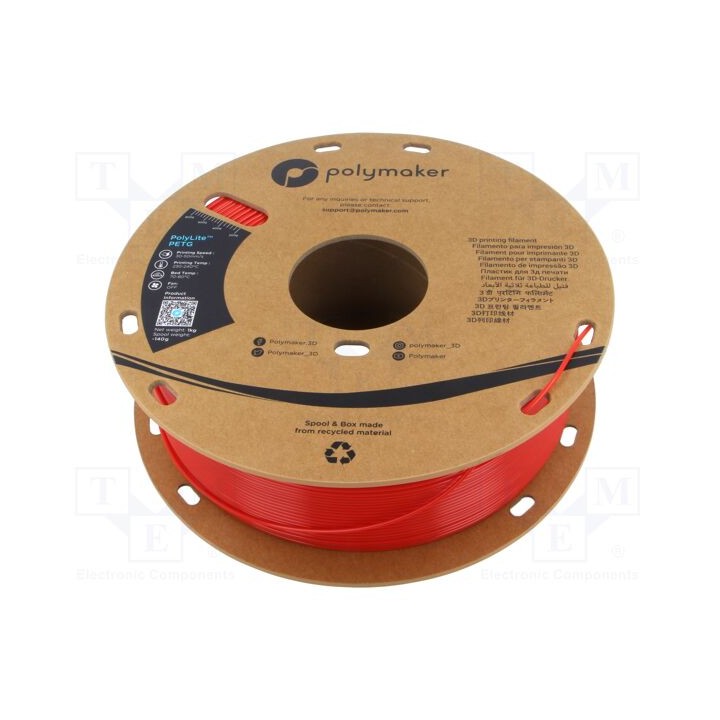 Filamento: PET-G 1,75mm vermelho 230÷240°C 1kg PolyLite™