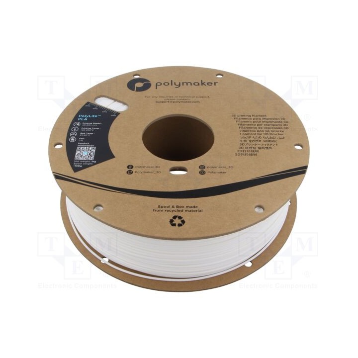Filamento: PLA 1,75mm branca 190÷230°C 1kg Temp.da mesa: 45°C