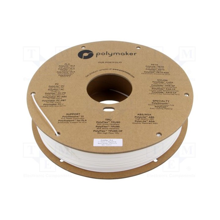 Filamento: PLA Tough 1,75mm branca 190÷230°C 750g PolyMax™