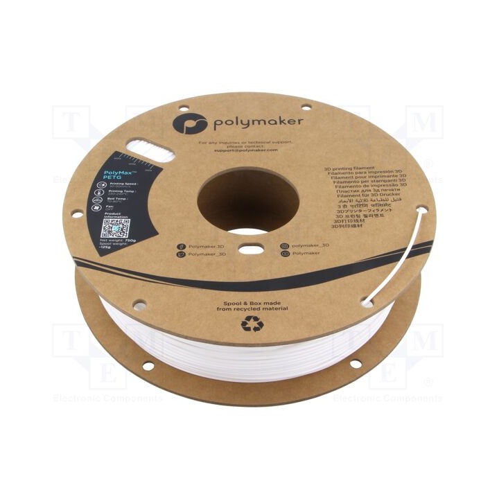Filamento: PET-G Tough 1,75mm branca 230÷240°C 750g PolyMax™