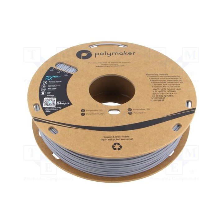 Filamento: PLA Tough 1,75mm cinzenta 190÷230°C 750g PolyMax™