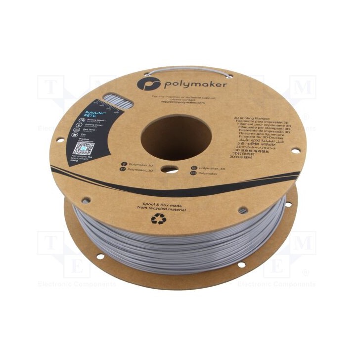 Filamento: PET-G 1,75mm cinzenta 230÷240°C 1kg PolyLite™